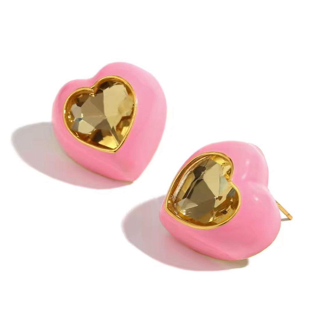 Chunky Enamel Heart Earrings