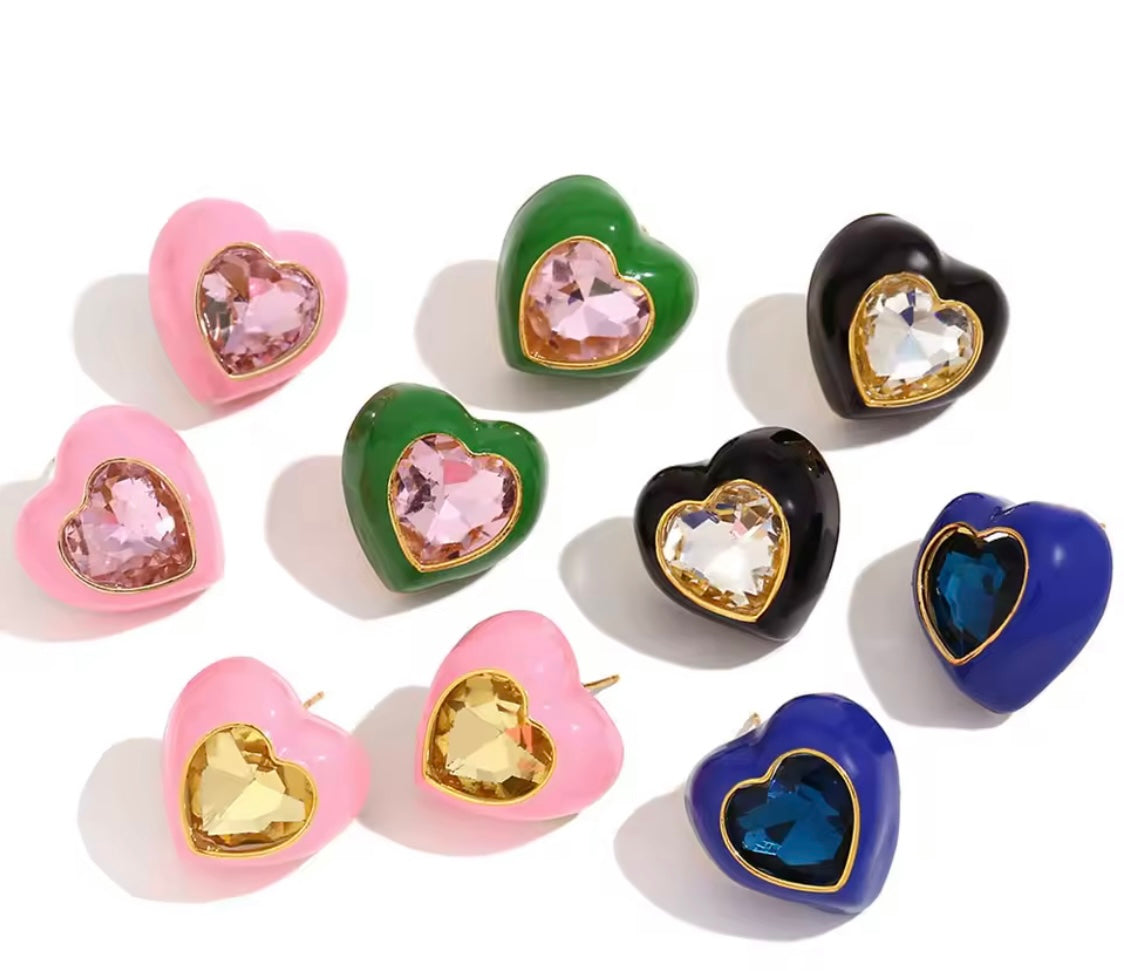 Chunky Enamel Heart Earrings