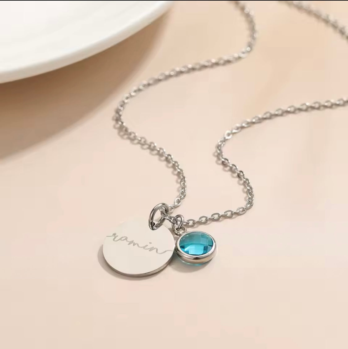 Personalised Round Birthstone Pendant
