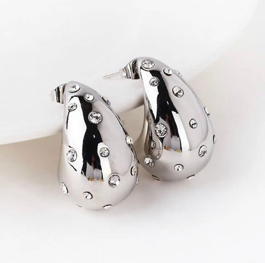 Silver Drop Earrings with Crystals