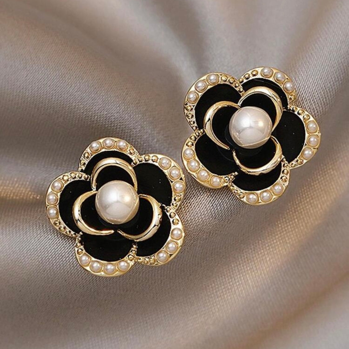 Black Camellia Earrings