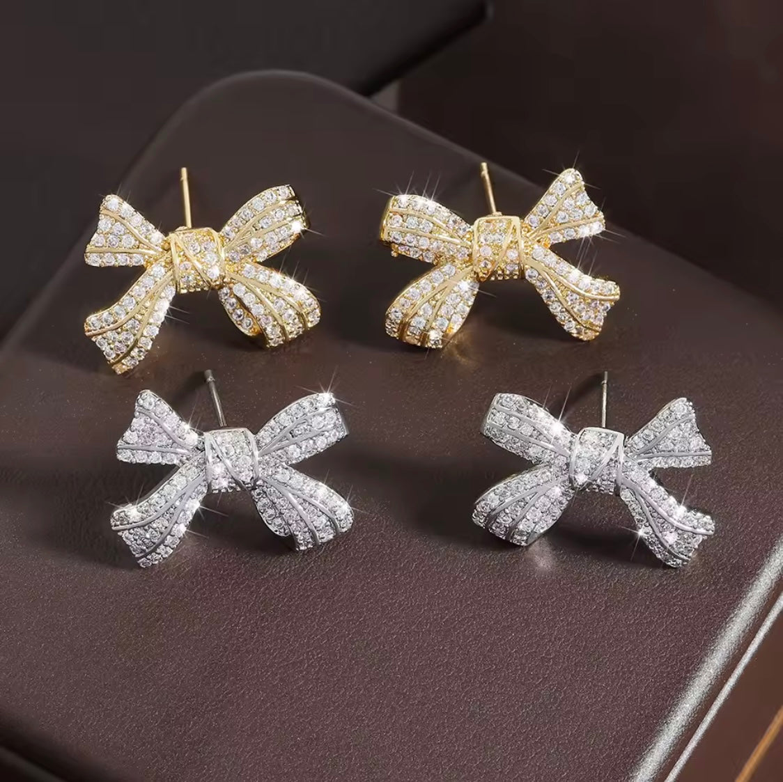 Gold Bow Stud Earrings