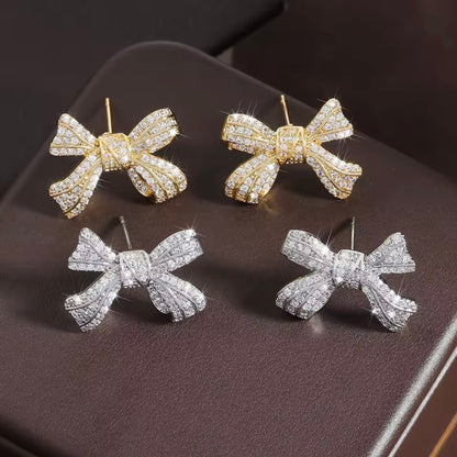 Gold Bow Stud Earrings