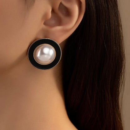 Black Enamel Pearl Earrings