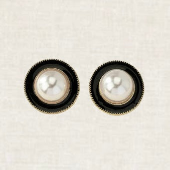 Black Enamel Pearl Earrings