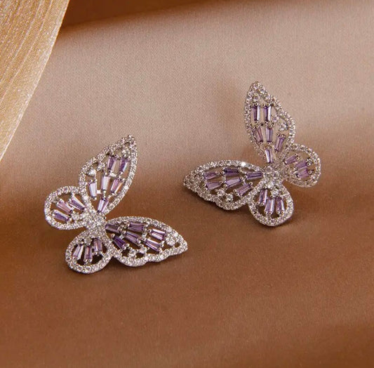 Silver Lilac Butterfly Earrings