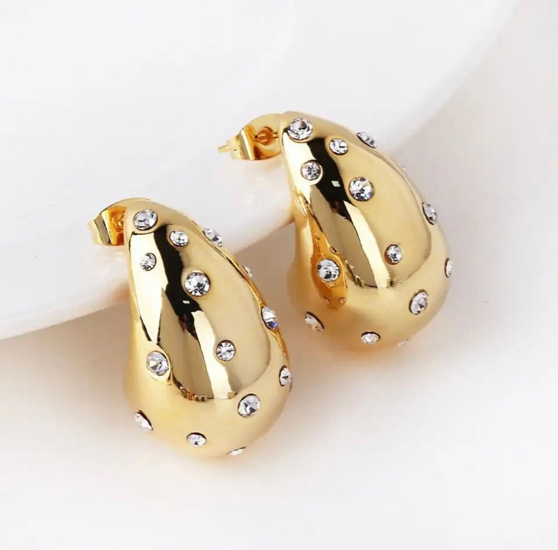 Gold Drop Earrings with Crystals