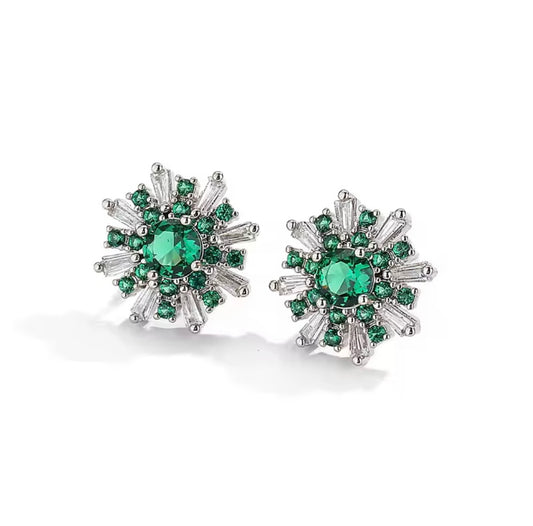 Green Snowflake Stud Earrings