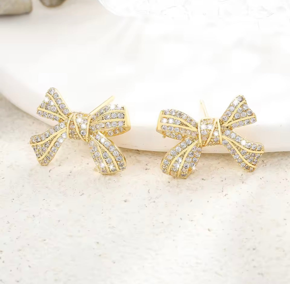 Gold Bow Stud Earrings