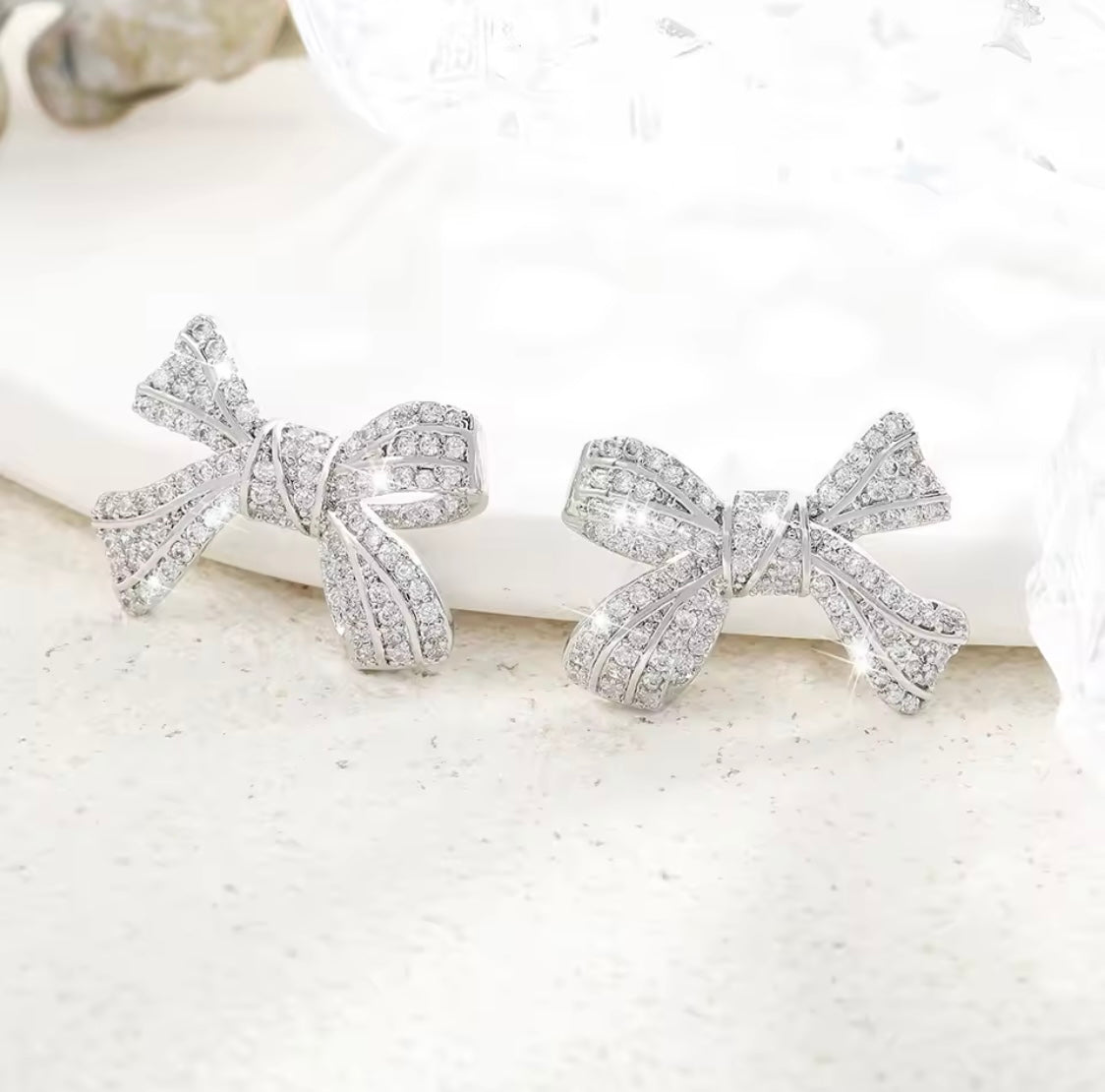 Silver Bow Stud Earrings