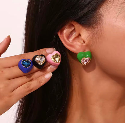 Chunky Enamel Heart Earrings
