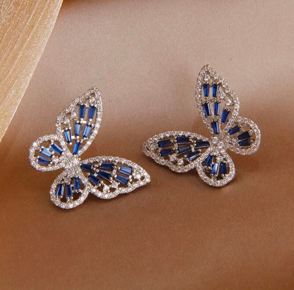 Silver Blue Butterfly Earrings