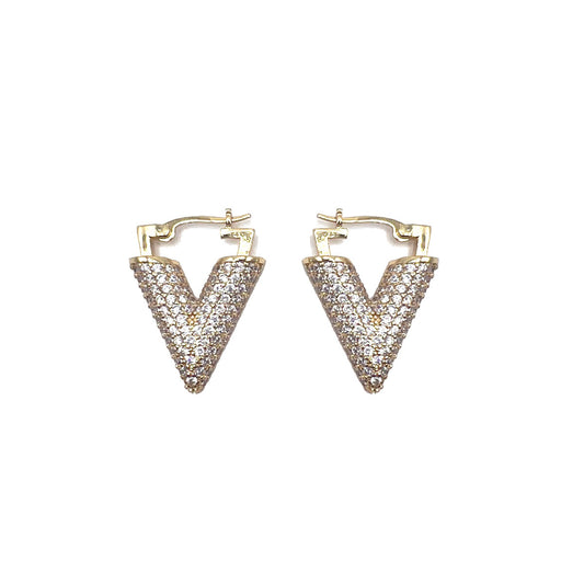 LV White & Gold Swarovski Crystal Stud Earrings