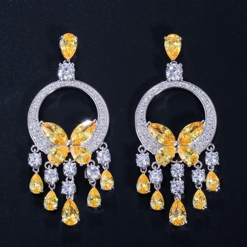 Yellow Butterfly Hoop Earrings