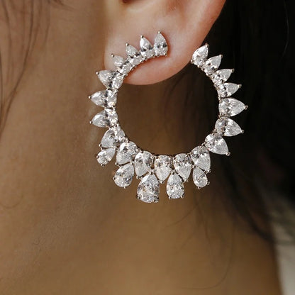 Silver Statement Circular Shaped Hoop Earrings