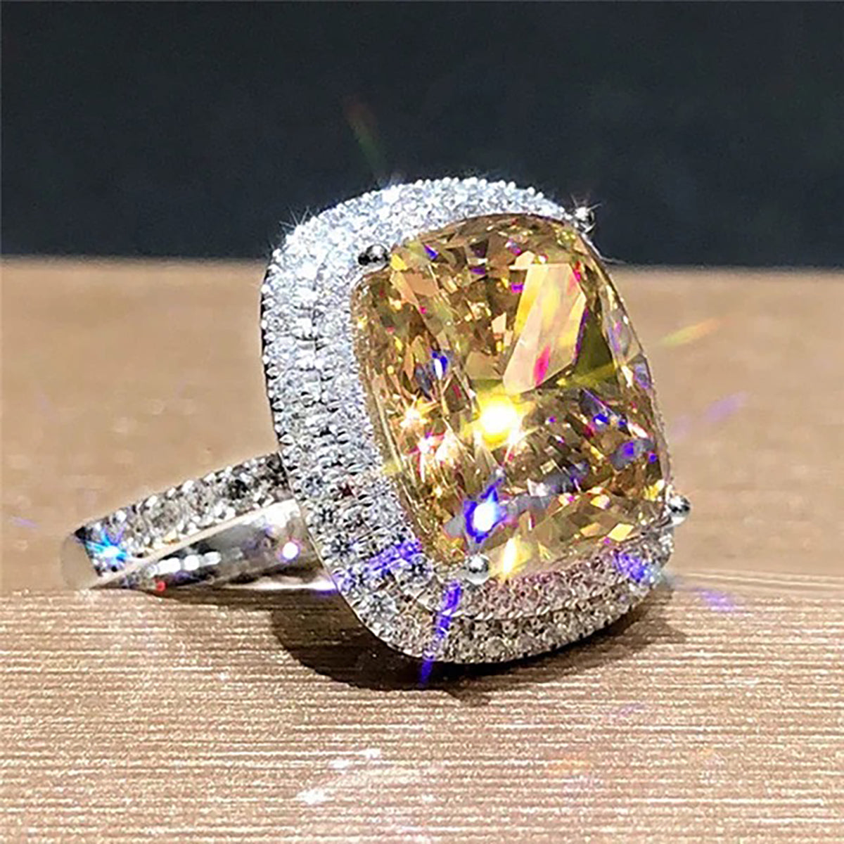 Yellow Elongated Cushion Engagement Ring