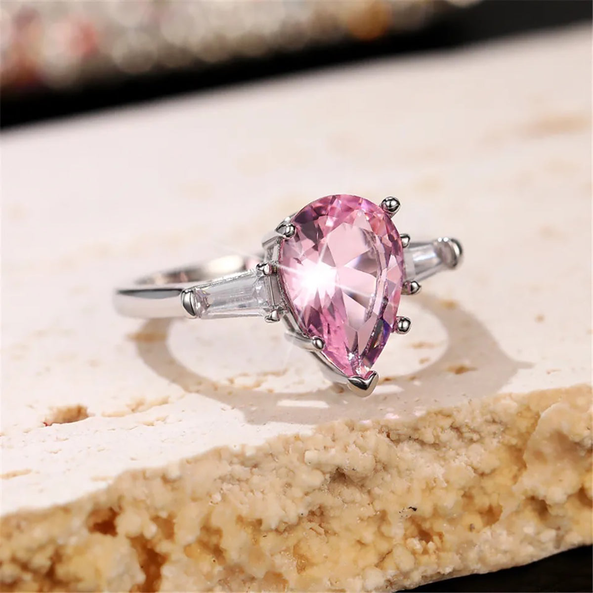 Pink Pear Engagement Ring